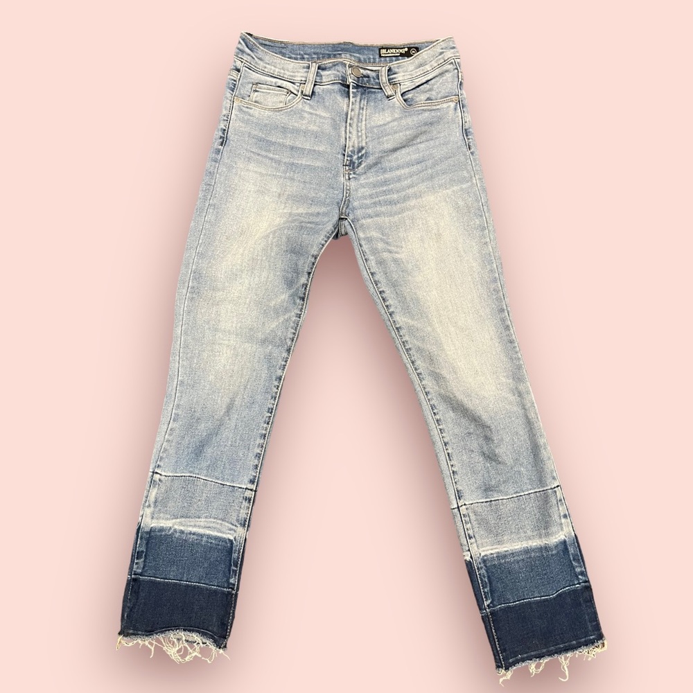 Blank NYC Light Wash Two-Tone Jeans with Dark Hem